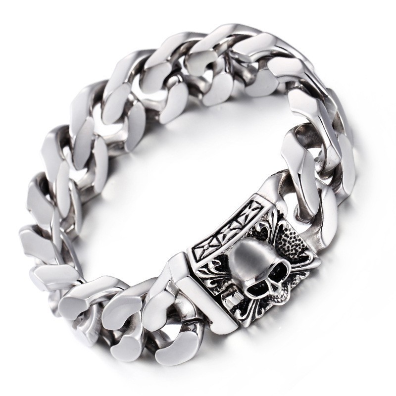 Cubaanse Titanium Kettingarmband, Titanium Schedelarmband Voor Heren Cubaanse Titanium Kettingarmband, Titanium Schedelarmband Voor Heren