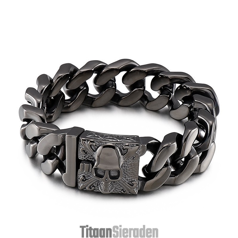 Cubaanse Titanium Kettingarmband, Titanium Schedelarmband Voor Heren Cubaanse Titanium Kettingarmband, Titanium Schedelarmband Voor Heren