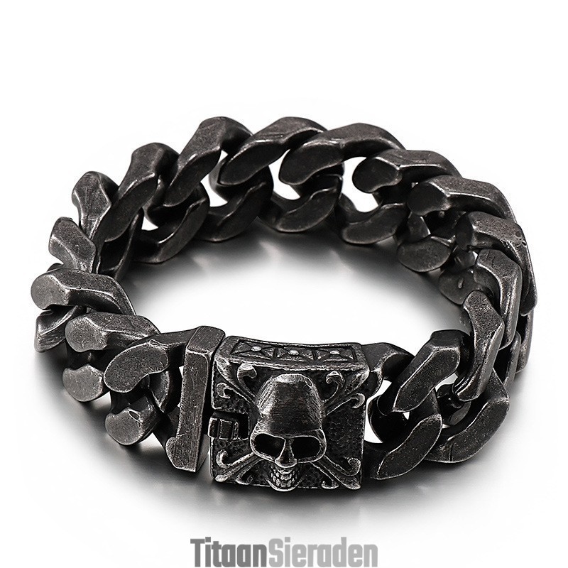 Cubaanse Titanium Kettingarmband, Titanium Schedelarmband Voor Heren