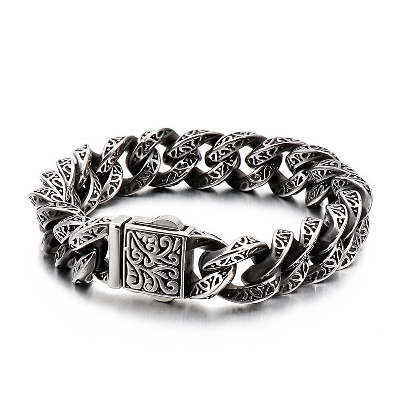 Heren Titanium Armband Met Vintage Lussen En Bloemenschedels