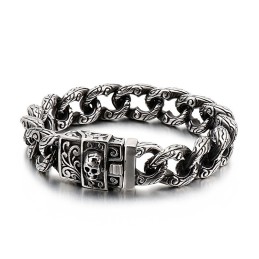 Heren Titanium Armband Met Vintage Lussen En Bloemenschedels