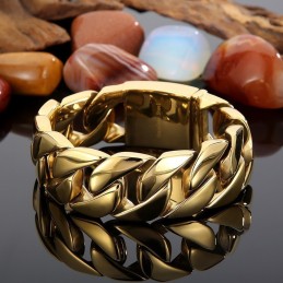 Titanium Heren Cuba Dikke Armband Hip Hop Trendy Heren Gegalvaniseerde 18K Gouden Titanium Armband