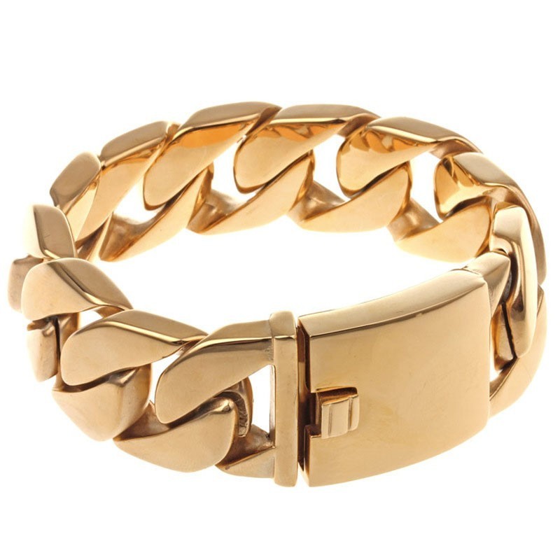 Titanium Heren Cuba Dikke Armband Hip Hop Trendy Heren Gegalvaniseerde 18K Gouden Titanium Armband Titanium Heren Cuba Dikke Armband Hip Hop Trendy Heren Gegalvaniseerde 18K Gouden Titanium Armband