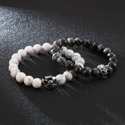 Handgemaakte Kralen Armband Met Stretch Touw, Witte Turquoise Titanium Schedel Armband