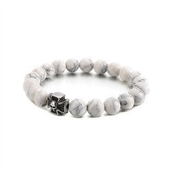 Handgemaakte Kralen Armband Met Stretch Touw, Witte Turquoise Titanium Schedel Armband