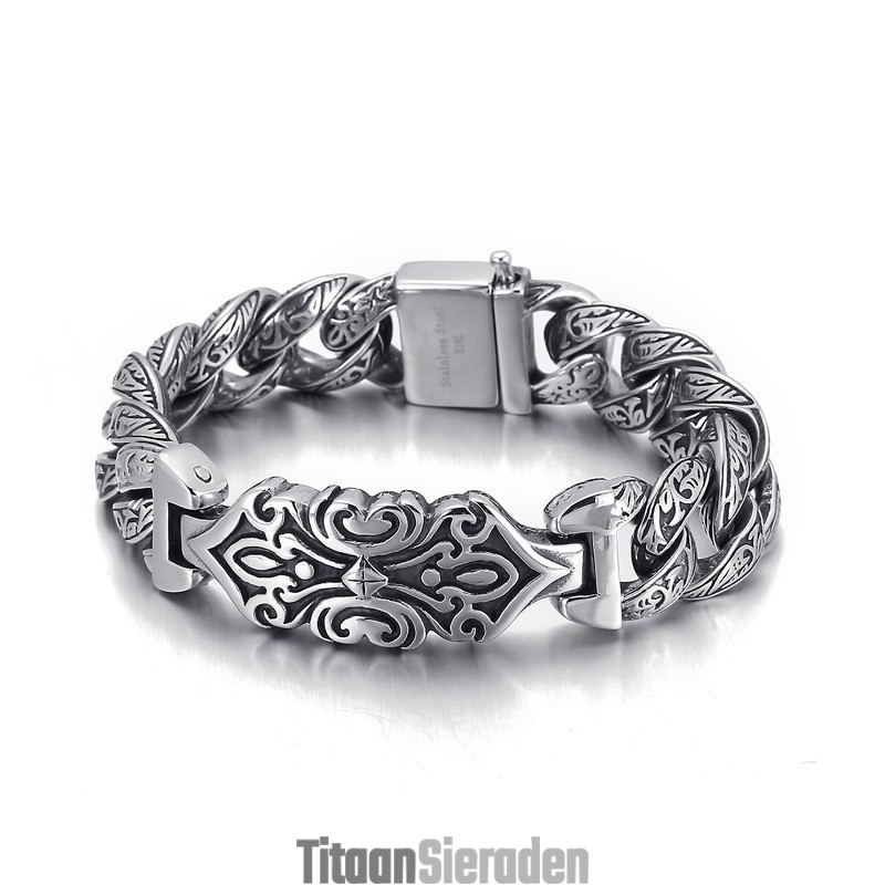 Vintage Patroon Kruis Heren Titanium Armband