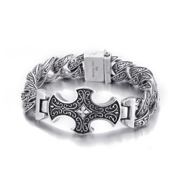 Vintage Floral Cross Titanium Herenarmband