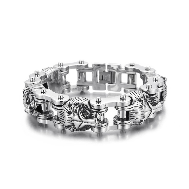 Nieuwe Animal Series Sieraden Overdreven Coole Leeuwenkop Titanium Heren Biker Armband