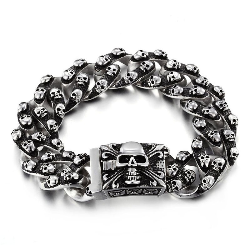 Coole Retro Skull Heren Titanium Armband Rock Chic Ghost Head Armband Tide Herenaccessoires
