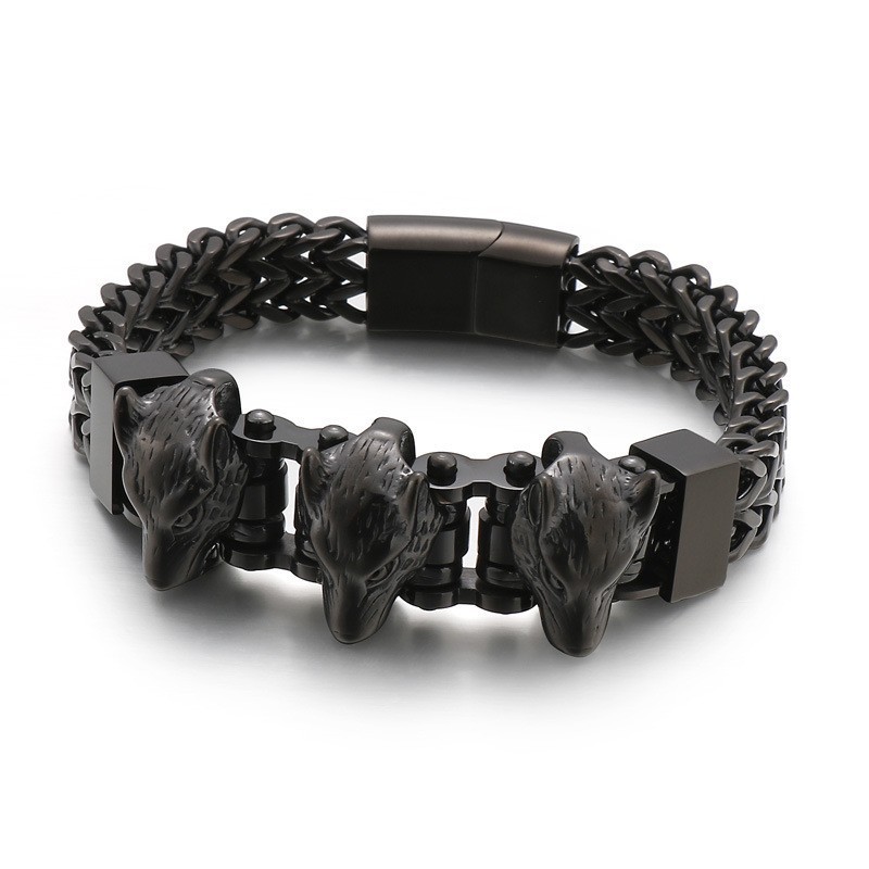 Wolf Head Heren Titanium Armband