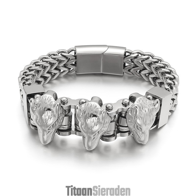 Wolf Head Heren Titanium Armband