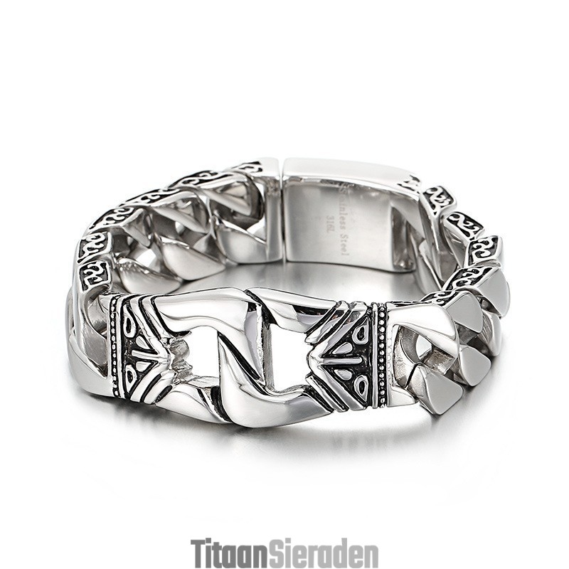 Retro Chic Windpatroon Portret Gietpatroon Rand Titanium Armband Voor Heren Retro Chic Windpatroon Portret Gietpatroon Rand Titanium Armband Voor Heren