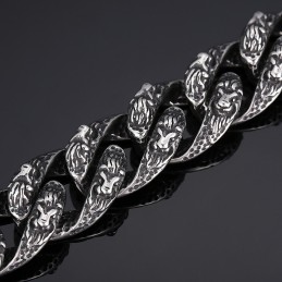 Vintage Stoere Leeuwenkop Titanium Armband Voor Heren