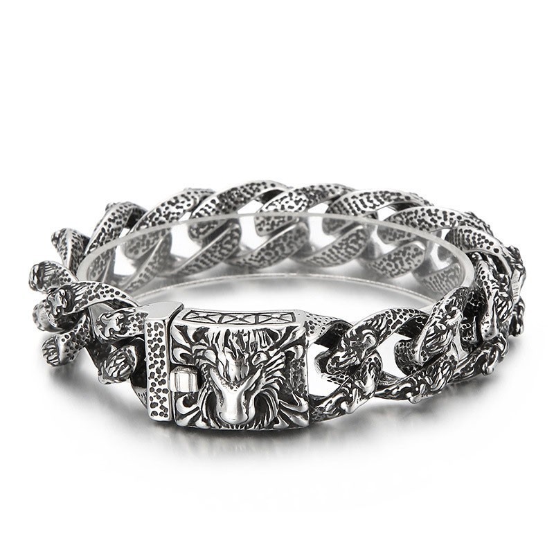Vintage Stoere Leeuwenkop Titanium Armband Voor Heren Vintage Stoere Leeuwenkop Titanium Armband Voor Heren