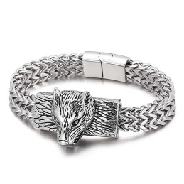 Hiphop Wolf Head Dubbele Rij Keel Geweven Ketting Heren Titanium Armband