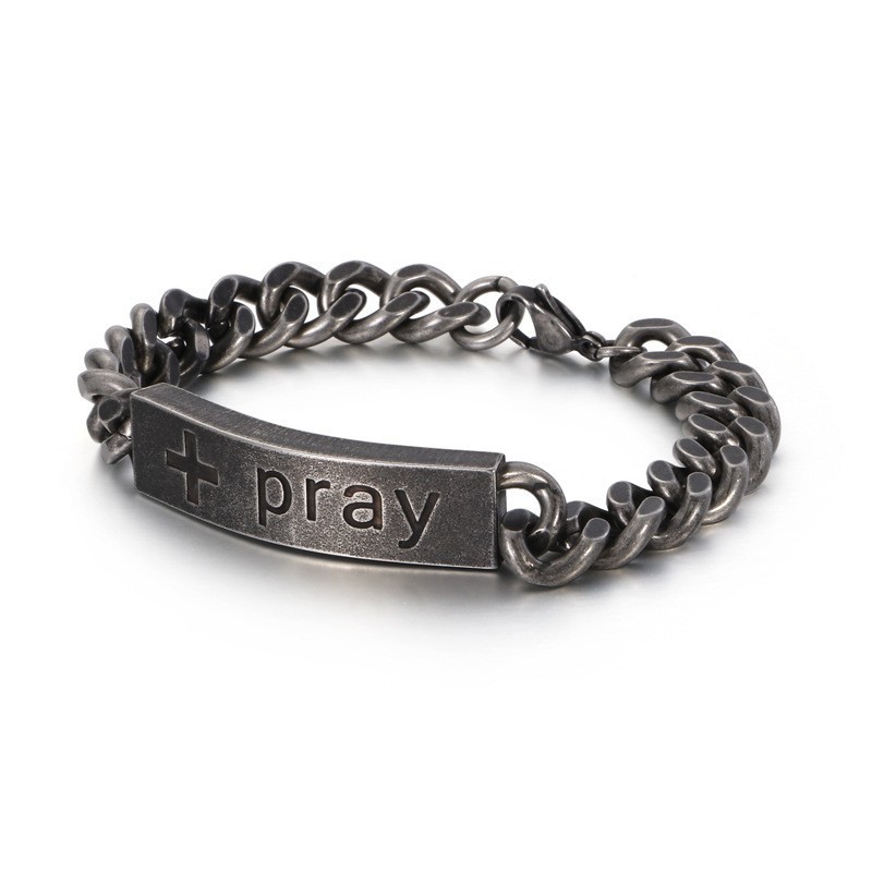 Populaire Vintage Sieraden Titanium Gebogen Teken Kruis Gebedsarmband Voor Mannen Populaire Vintage Sieraden Titanium Gebogen Teken Kruis Gebedsarmband Voor Mannen