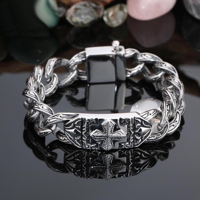 Mode Retro Hand Sieraden Kruisdraad Patroon Titanium Armband