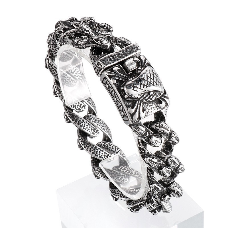 Vintage Slangenkop Titanium Armband Voor Heren