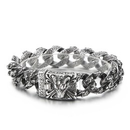 Retro Fashion Black Chic Stijl Wolfkop Titanium Armband Voor Heren