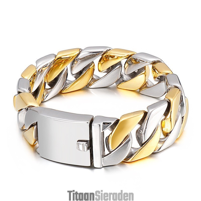 Vergulde Herenmode Sieraden In Hiphopstijl Met Dikke Titanium Armband Met Inzetstuksluiting