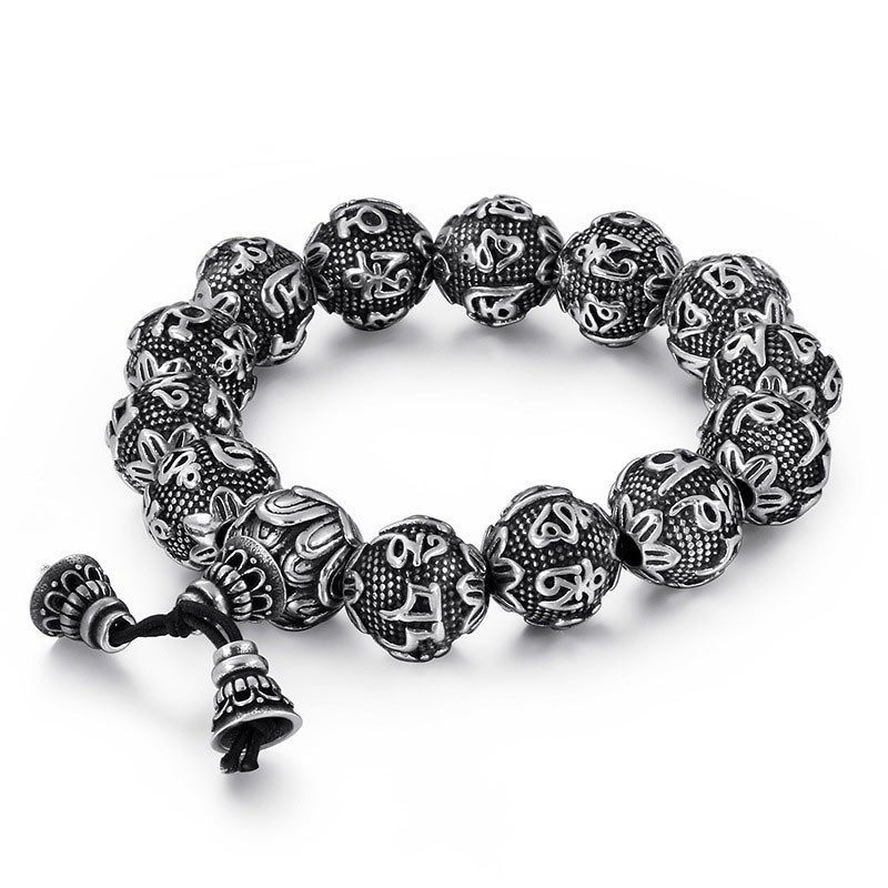 Titanium Mode Sieraden Voor Heren Zes Woorden Van Waarheid Boeddha Kralen Armband Titanium Armband