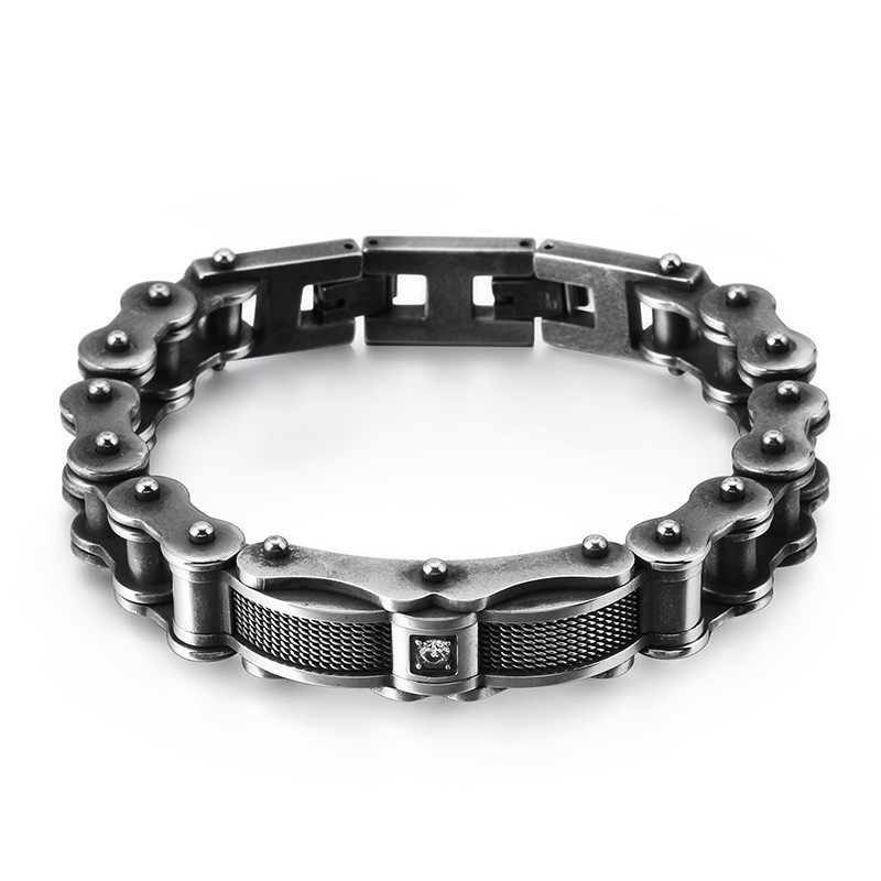 Rock Biker Chain Titanium Herenarmband Met Diamant