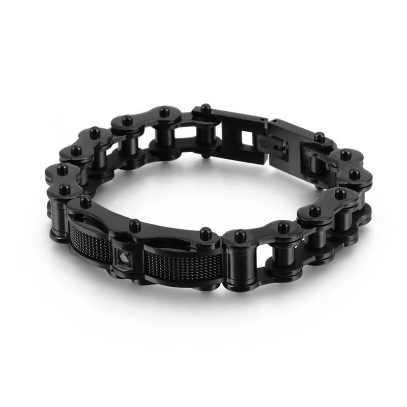 Rock Biker Chain Titanium Herenarmband Met Diamant
