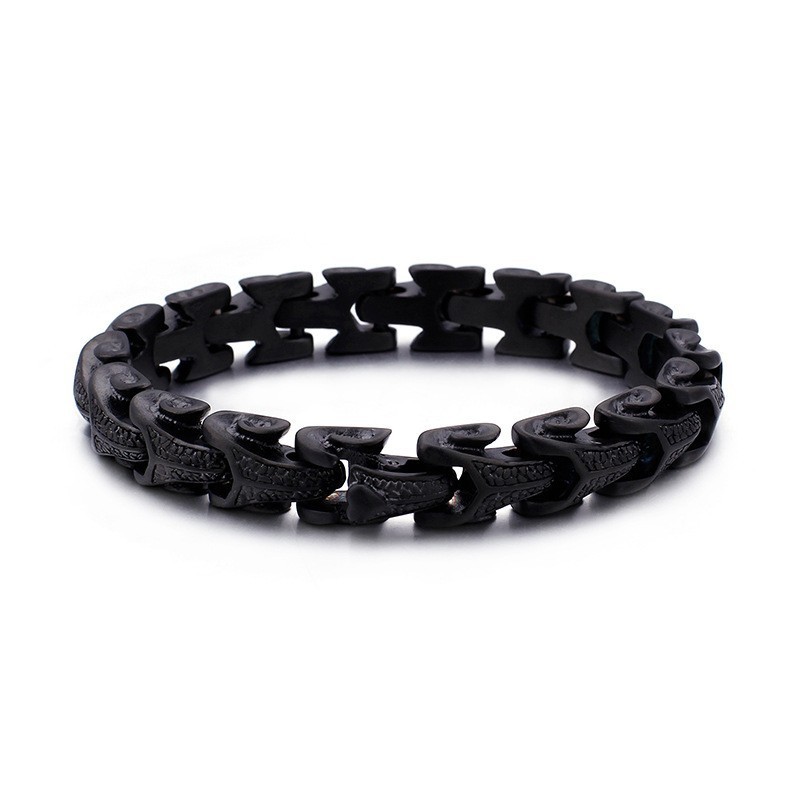 Zwarte Titanium Herenarmband Met Drakenschubpatroon Zwarte Titanium Herenarmband Met Drakenschubpatroon