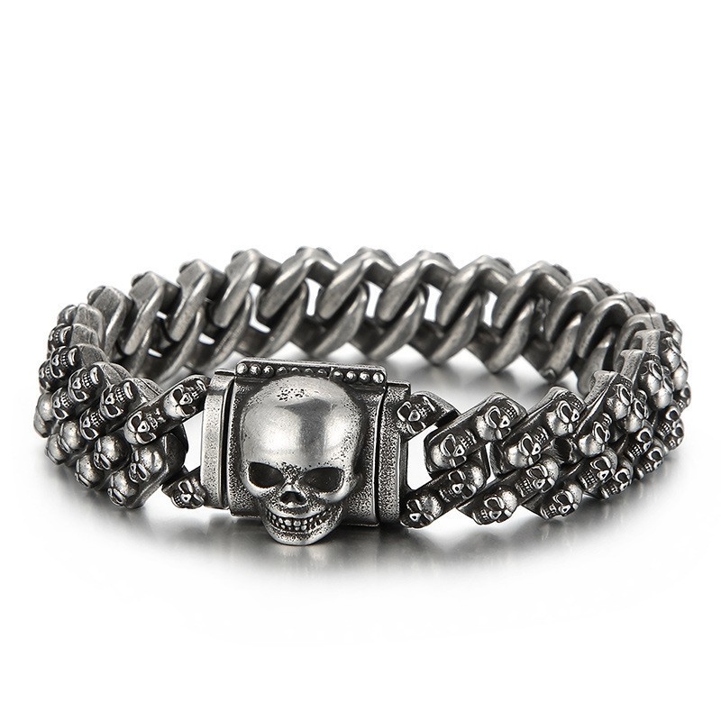 Vintage Gegalvaniseerde, Veelkleurige Schedel-Titanium Armband Voor Heren Vintage Gegalvaniseerde, Veelkleurige Schedel-Titanium Armband Voor Heren