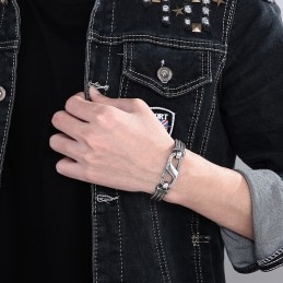 Vintage Titanium Armband Met Drakenbotpatroon Voor Heren