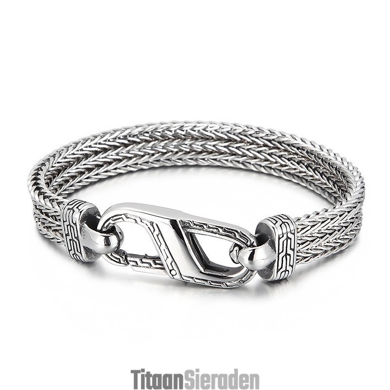 Vintage Titanium Armband Met Drakenbotpatroon Voor Heren