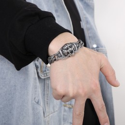 Vintage Overdreven Patroon Tijgerkop Gebogen Titanium Armband Voor Heren