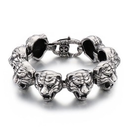 Coole Mode Tijgerkop Kruis Bloem Sluiting Titanium Armband Voor Mannen