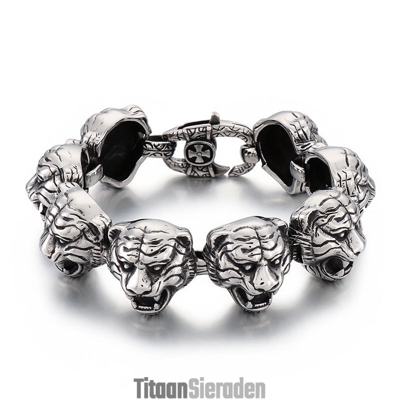 Coole Mode Tijgerkop Kruis Bloem Sluiting Titanium Armband Voor Mannen Coole Mode Tijgerkop Kruis Bloem Sluiting Titanium Armband Voor Mannen