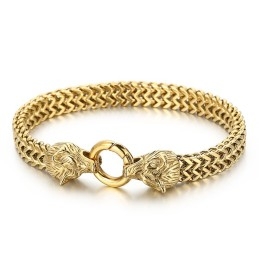 Coole Rock Hip-Hop Dubbele Wolfkop Titanium Armband Voor Heren