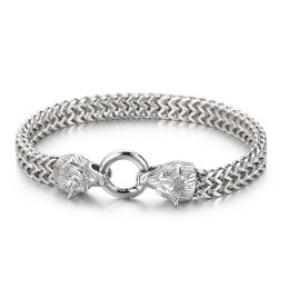 Mode Rock Hip-Hop Stijl Dubbele Wolfkop Titanium Herenarmband