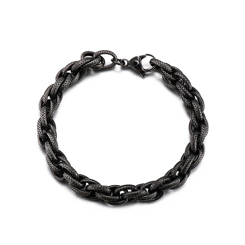 Retro Zwarte Stippenpatroon Hiphop Dikke Gedraaide Titanium Armband Voor Heren Retro Zwarte Stippenpatroon Hiphop Dikke Gedraaide Titanium Armband Voor Heren