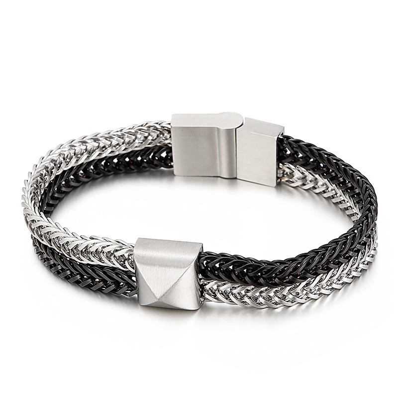 Tide Hip-Hop Dubbellaags Kleurrijke Keel Geweven Ketting Titanium Herenarmband
