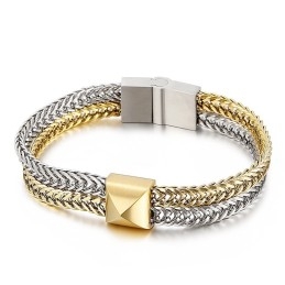 Hipster Hip-Hop Dubbellaags Kleurblokkerend Keel Geweven Ketting Titanium Herenarmband