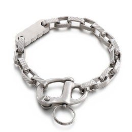 Retro Zwarte Vierkante Gestreepte Sleutelhanger Heren Titanium Armband