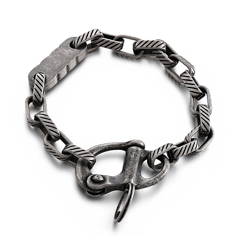 Vintage Zwarte Vierkante Gestreepte Sleutelhanger Heren Titanium Armband Vintage Zwarte Vierkante Gestreepte Sleutelhanger Heren Titanium Armband