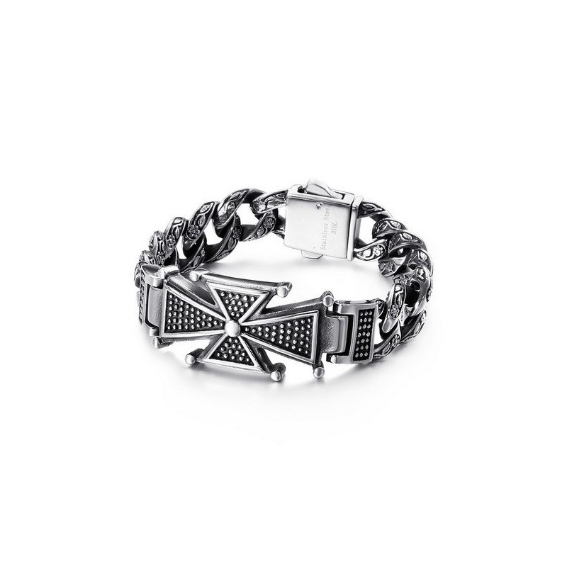 Coole Schedelkruis Met Zirkonia Titanium Armband Coole Schedelkruis Met Zirkonia Titanium Armband