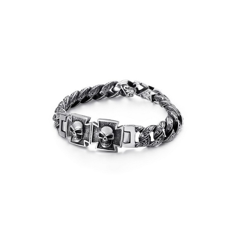 Coole Schedelkruis Met Zirkonia Titanium Armband Coole Schedelkruis Met Zirkonia Titanium Armband