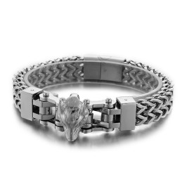 Coole Titanium Herenarmband Met Wolvenkop