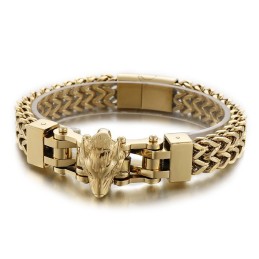 Coole Hiphop Titanium Herenarmband Met Wolvenkop
