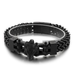 Trendy Hiphop Titanium Armband Voor Heren Met Wolvenkopplating