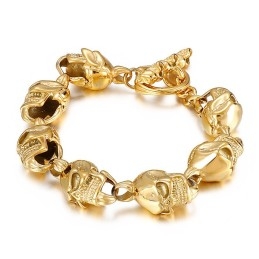 Chique Gouden Schedel Heren Titanium Armband