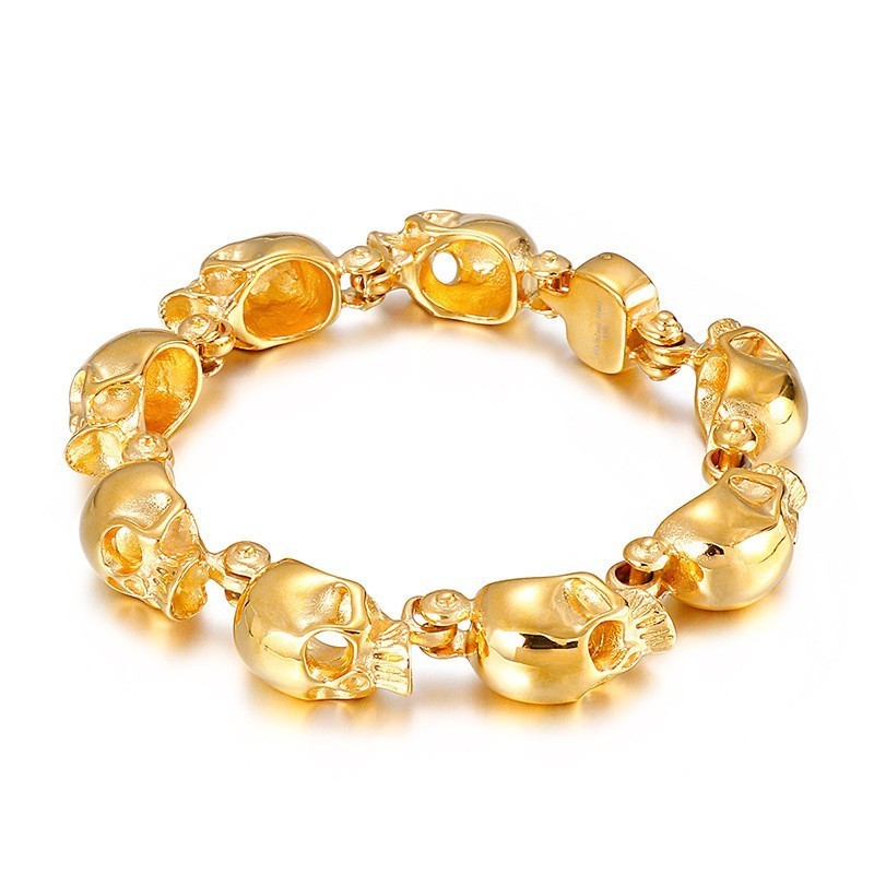 Chique Gouden Schedel Titanium Armband Voor Heren Chique Gouden Schedel Titanium Armband Voor Heren