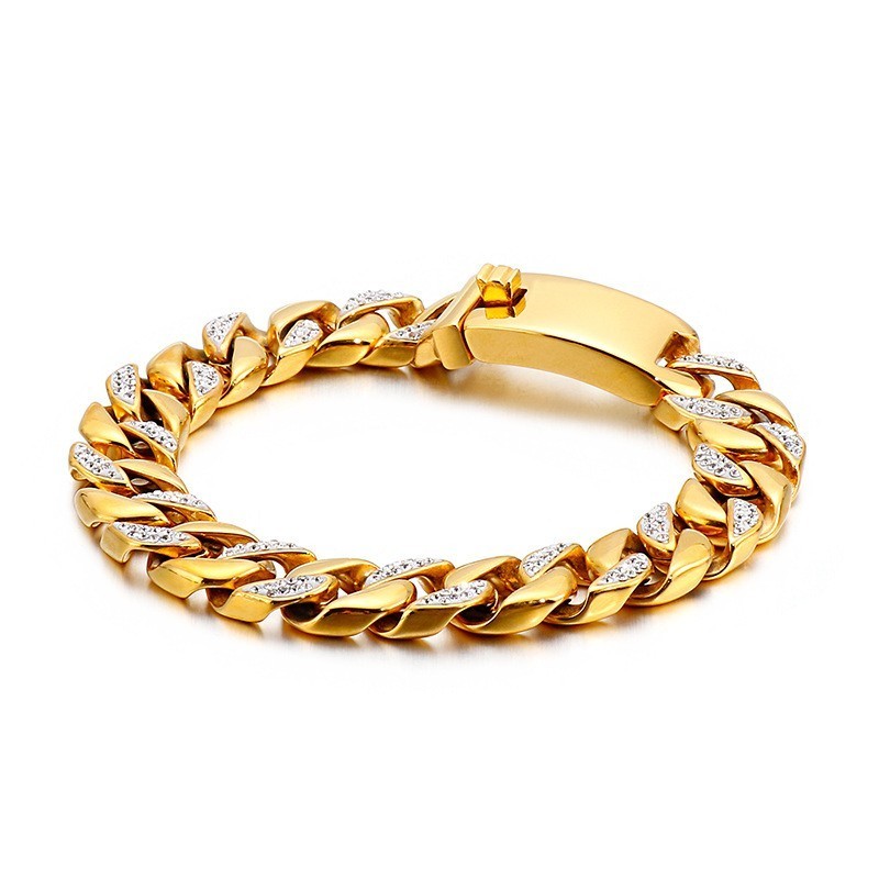 Hip Hop Hip Hop Stijl Sieraden 19K Gouden Heren Titanium Armband Met Diamanten Hip Hop Hip Hop Stijl Sieraden 19K Gouden Heren Titanium Armband Met Diamanten