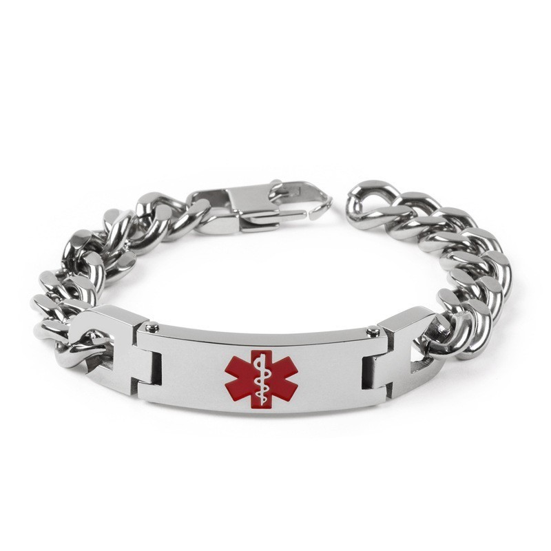 Versie Van Het Fashion Bend Merk Rood Medisch Logo Herenarmband Titanium Sieraden